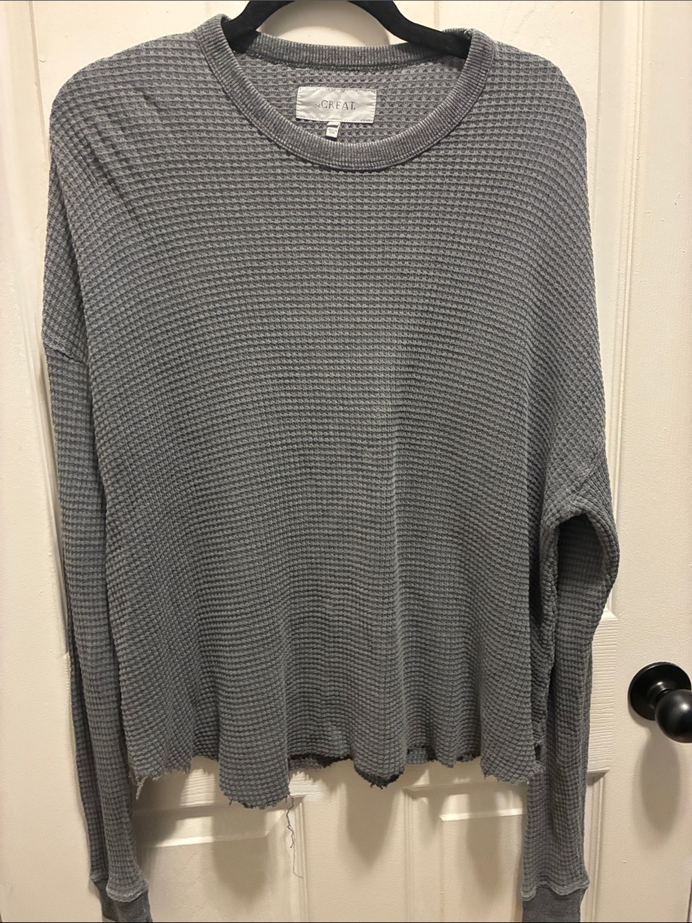 THE GREAT. Gray Waffle-Knit Crewneck Sweater